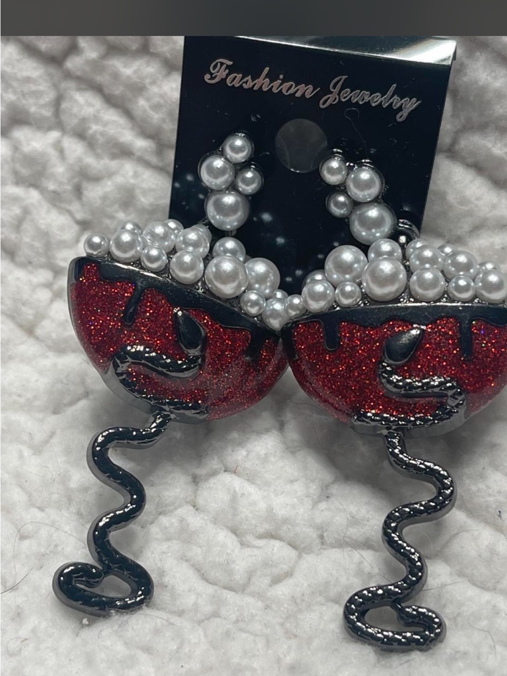 Red Glitter wine 🍷 glass Earrings with Pearl Accent